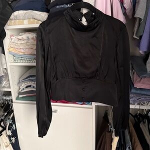 Zara Black Long-Sleeve Mock Collar Blouse